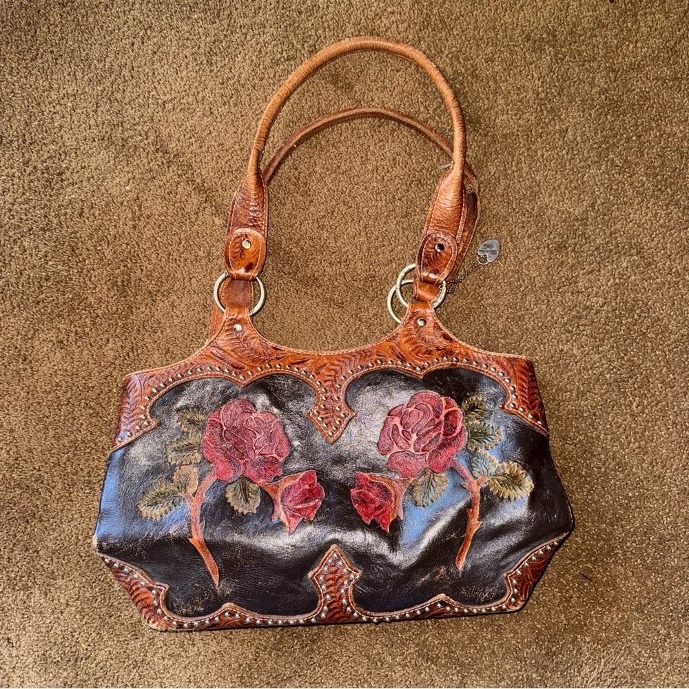 American West Brown and Black Shoulder Bag with Leather Accents